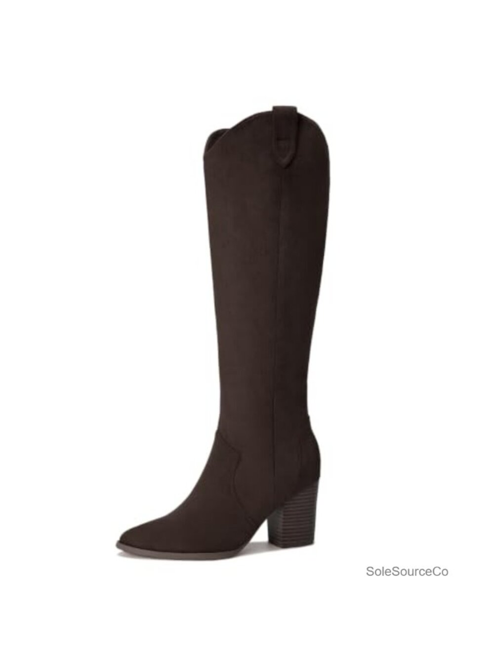 Suede Knee High Boots Pointed Toe Block Heel Side Zip